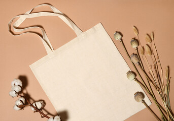 Beige cotton tote bag for mock up - 407486126