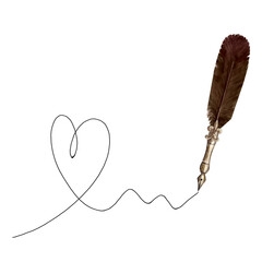 Hand drawn heart with old-fashioned fountain pen isolated on white background