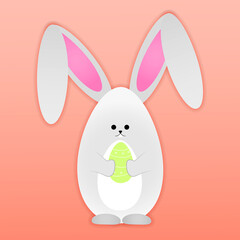 Cute paper bunny with Easter egg. Easter bunny isolated on background. Happy Easter card. Vector illustration