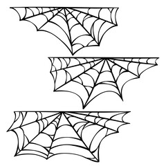 Set of hand-drawn spiderweb images. Halloween vector illustration.