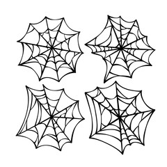 Set of hand-drawn spiderweb illustration . Halloween Cobweb vector illustration . - 407487114