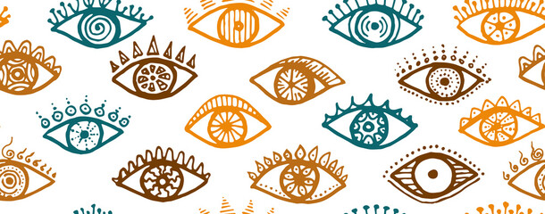 Hand drawn female eyes abstract endless pattern.