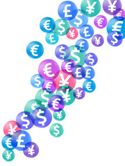 Euro dollar pound yen circle symbols scatter money vector background. Deposit pattern. Currency