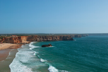 waves of the atlantic ocean on the algarve coast in portugal