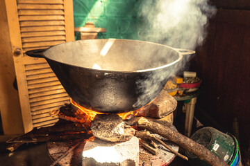 Latin American Food. Typical pot for soup making. Concept of  Health, History And Culture.