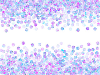 Purple beads confetti scatter vector illustration. Bright lustering foil elements holiday glitter top view. Birthday confetti placer shiny texture.