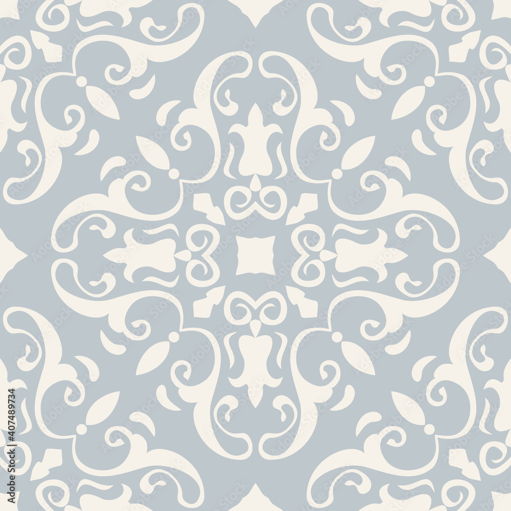 Wall mural seamless damask pattern. majolica pottery tile, blue, white azulejo, original traditional portuguese