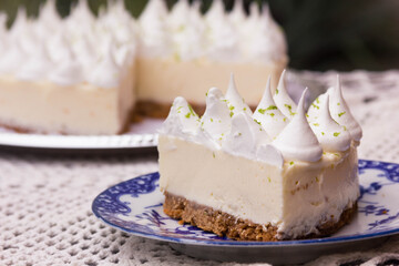 Lemon pie on a ceramic plate