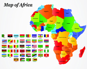 African political map with national flag of countries.