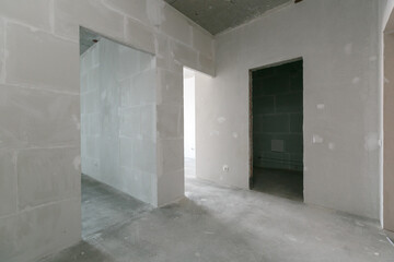 interior of the apartment without decoration in gray colors