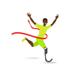 Fototapeta na wymiar An athlete with a disability or an amputee makes a win. The concept of sports for the disabled and a healthy lifestyle. Vector illustration isolated on a white background.