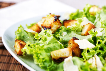 Classic Chicken Caesar Salad on a plate.