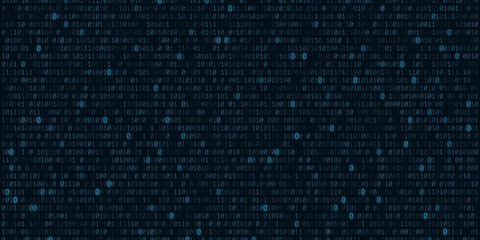 Binary code background. Software programming. Glowing numbers. Digital data. Technological concept. Vector illustration
