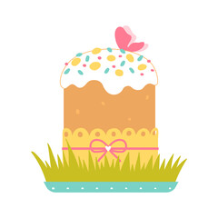 Easter cake isolated on a white background. Dessert for Orthodox Easter. Vector illustration in flat style.