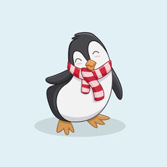 cute penguin cartoon with christmas scarf