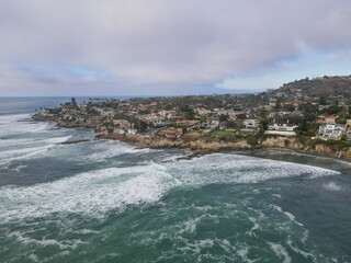 Aerial view of the cove with big villa in La Jolla Hermosa, San Diego, California, USA