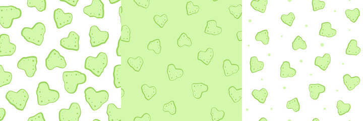 Vector illustration for vegetarian, vegetable, ecology, healthy projects with chopped celery hearts. Seamless valentine's day patterns set on white, green background with dots. Card, banner backdrop