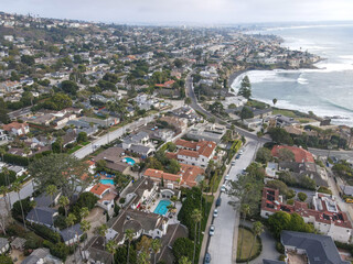 Obraz premium Aerial view of La Jolla Hermosa, combination of the Lower and Upper Hermosa areas in La Jolla San Diego, California, USA