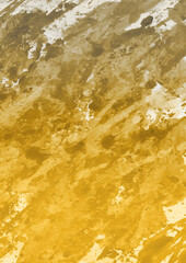 Gold ink and watercolor texture on white paper background. Gradient paint strokes and decalcomania effect. Hand-painted gouache abstract image. Mess on the canvas.