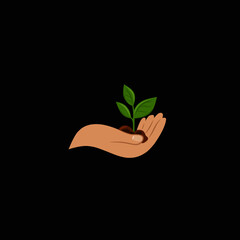 Fototapeta na wymiar Vector illistration of hand holding a plant. This illustration can be used for a slogan in the form of an invitation to plant trees, as education