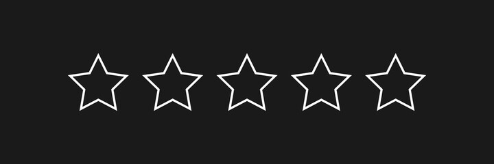 White Vector Stars, isolated on dark background. Five Stars, rating review concept. Stars flat icon for apps and websites. Vector illustration