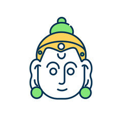 Rama Navami RGB color icon. God in hinduism. Sacred tradition. Lord, spirituality. Spring Hindu festival. Indian culture. Traditional oriental customs. Isolated vector illustration