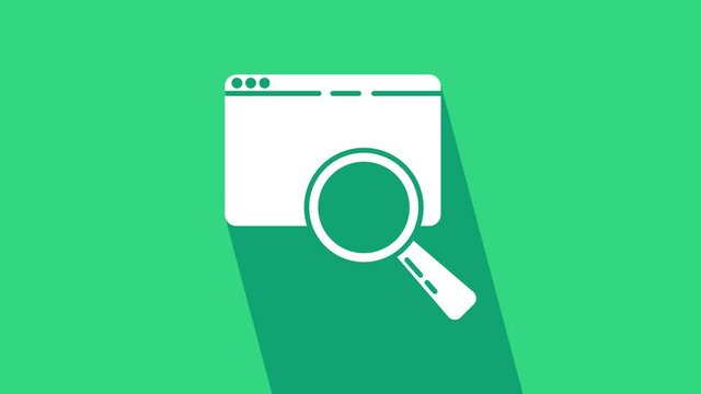 White Search in a browser window icon isolated on green background. 4K Video motion graphic animation.