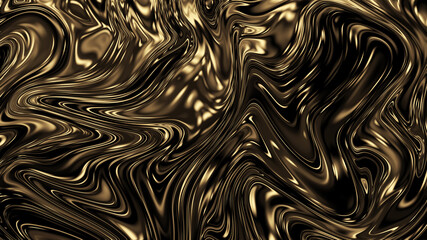 Abstract gold liquid background. Luxary yellow and black fluid art. 3d rendering.