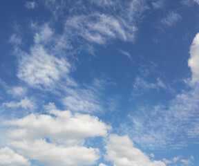 Fluffy clouds on a blue sky background
