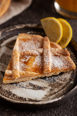 Lemon tart. Lemon shortcrust pie. 