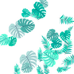 Vector tropical pattern, bright tropical foliage, monstera leaves.