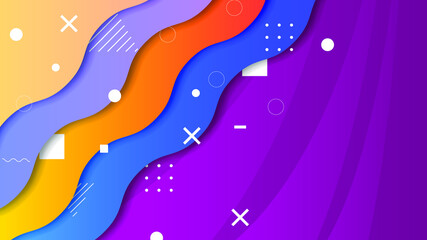 Abstract Colorful Gradient Background With Color Geometric Figures Different Shapes And White Line Vector Design Style