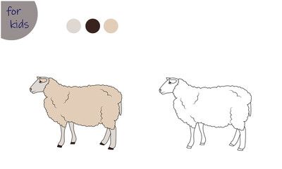coloring book for kids farm animal, sheep, coloring by colors. Vector illustration, isolated on a white background