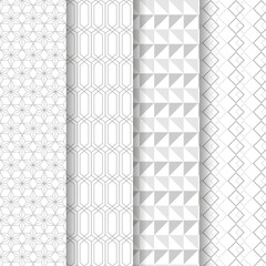Set of 4 seamless patterns. Background with white and gray geometric shapes