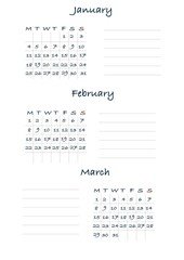 Calendar for 2021 with fields for entries