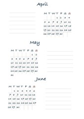 Calendar for 2021 with fields for entries