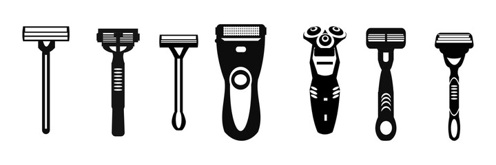 Shavers for woman and man simple icons set Vector illustration