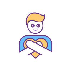 Self-compassion and self-love RGB color icon. Self acceptance. Mental health. Positive attitude. Empathy and sympathy for yourself. Psychological treatment. Isolated vector illustration