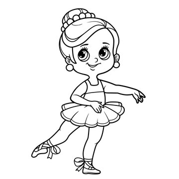 Beautiful little ballerina girl in tutu outlined for coloring isolated on a white background
