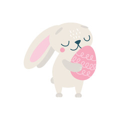 Cute Easter rabbit with egg. Vector illustration isolated.