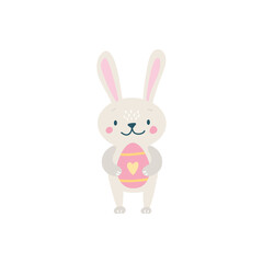Naklejka na ściany i meble Cute Easter rabbit with egg. Vector illustration isolated.