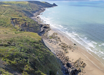 Obraz na płótnie Canvas Aerial view of Newgale Beach in Wales