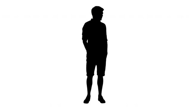 Silhouette Casual young man looking to the side and talking about something.