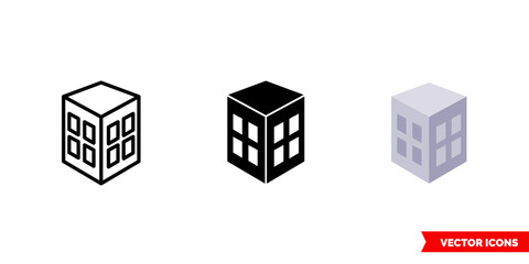 Building with top view icon of 3 types color, black and white, outline. Isolated vector sign symbol.