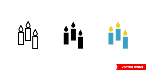 Candles icon of 3 types color, black and white, outline. Isolated vector sign symbol.