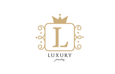 L simple yellow monogram alphabet letter logo. Creative icon design with king crown for luxury business and company