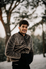 man in winter forest