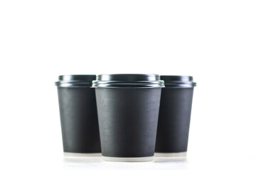 Paper cup of coffee on white background