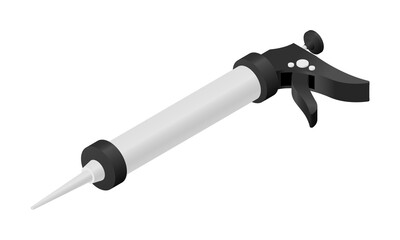 Isometric vector illustration sealant gun isolated on white background. Realistic caulk gun or silicone gun vector icon in flat cartoon style. Construction tool.