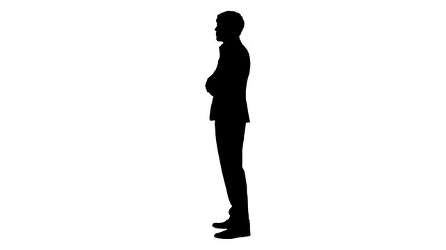 Silhouette Confident businessman showing thumbs up and ok gestures.